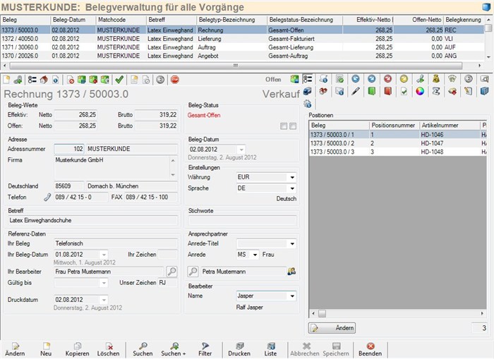Screenshot Vorgangsbelege